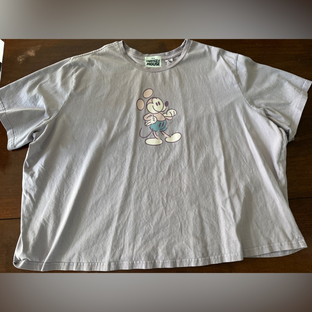 Disney Lavender Gray Boxy T-Shirt with Pastel Mickey Mouse Design
